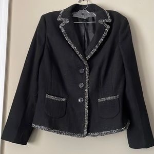 Ann Taylor Skirt and Blazer set, size 10P in black and grey tweed